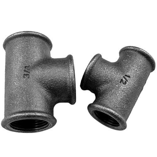Temperguss Fitting schwarz T-Stück Nr. 130 für Möbel aus Rohren, I/I/I 90°, Material: Temperguss schwarz, Fitting z.B. 1/2", ab